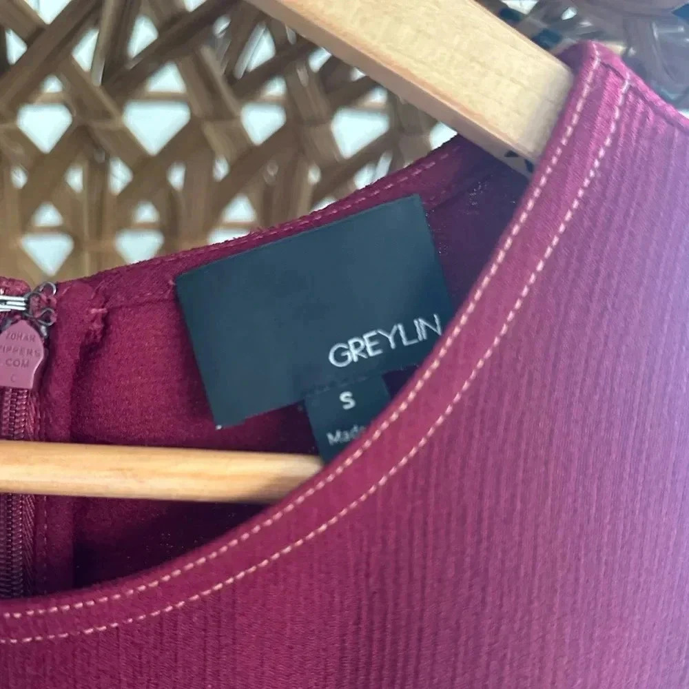 Anthropologie Greylin Colleen Stitched Jumpsuit in Maroon/Burgundy. - Picture 6 of 11